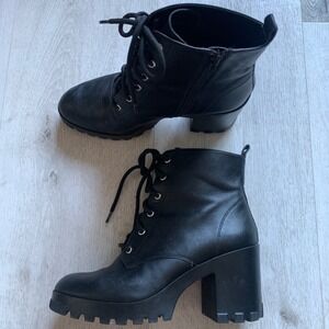 BP Masson Womens Leather Platform Black Heeled Ankle Boots‎